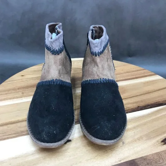 Roxy Black Brown Patchwork Block Heel Zip Up Booties Ankle Boots Womens Size 6 - Picture 2 of 7